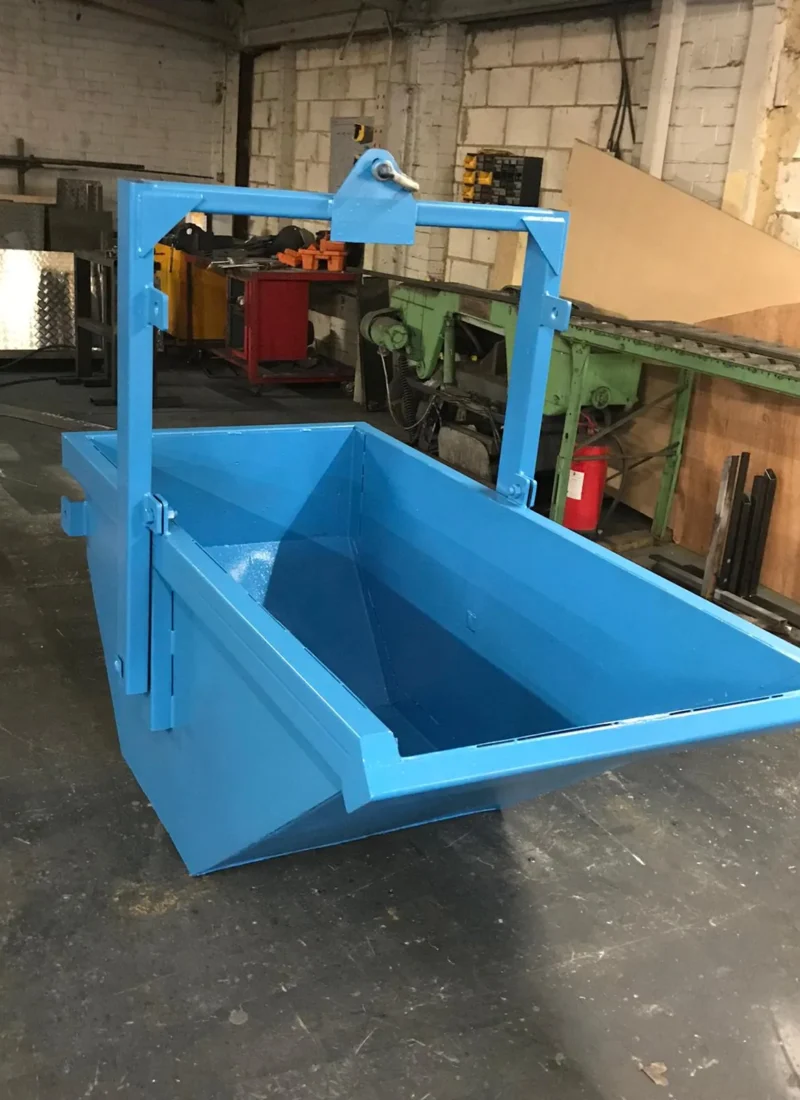 Blue fabricated tipping skip built to order