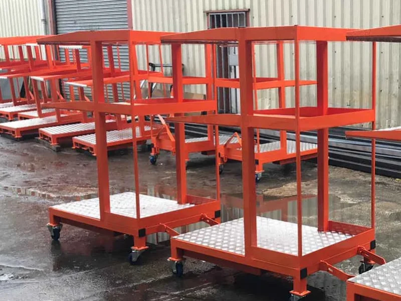 Batch of made-to-measure wheeled industrial trolleys ready for delivery